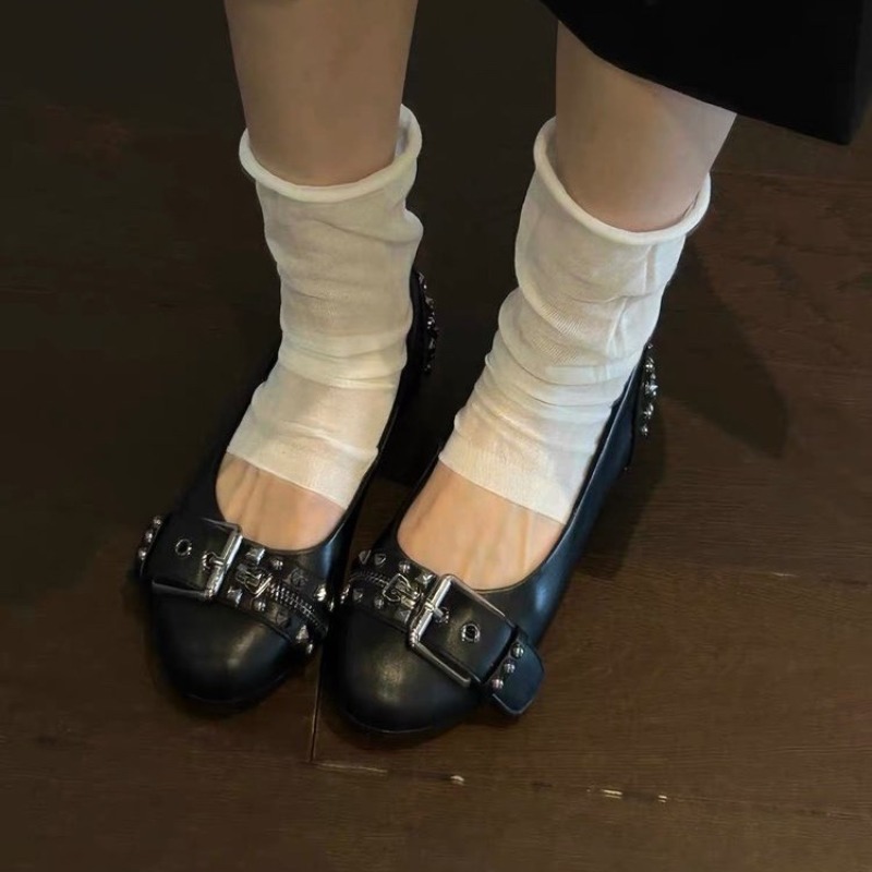 ボルトラウンドヘッドシングルシューズレディースレザーバックル - Women'S Shoes Round Toe のレビューと価格