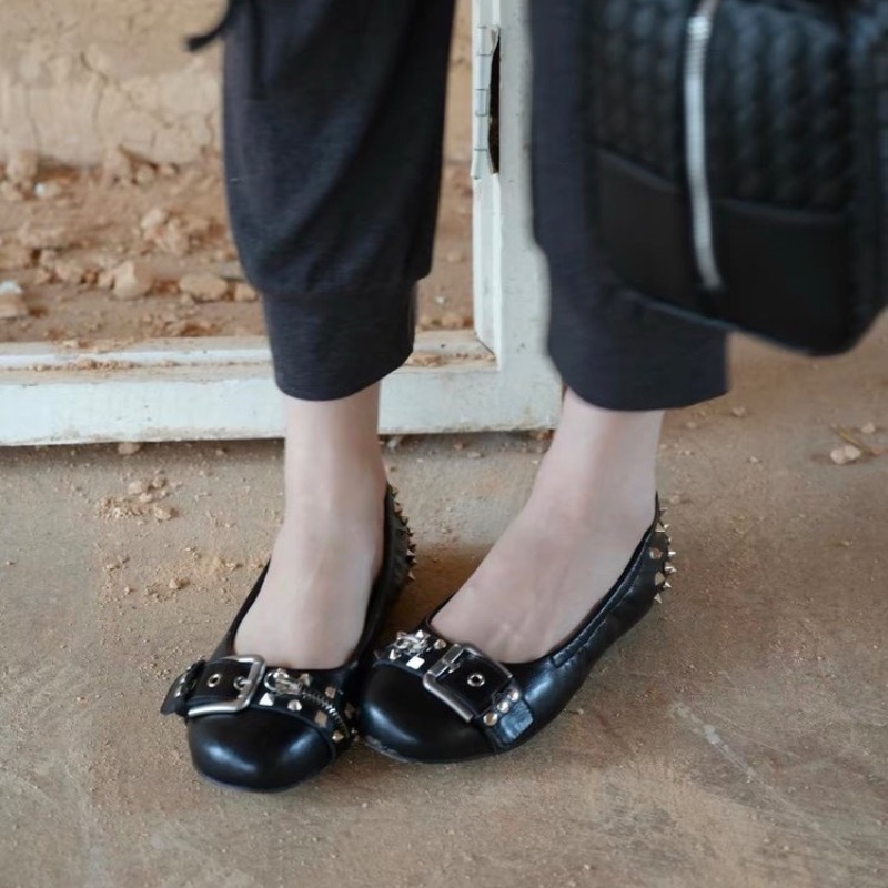 ボルトラウンドヘッドシングルシューズレディースレザーバックル - Women'S Shoes Round Toe のレビューと価格