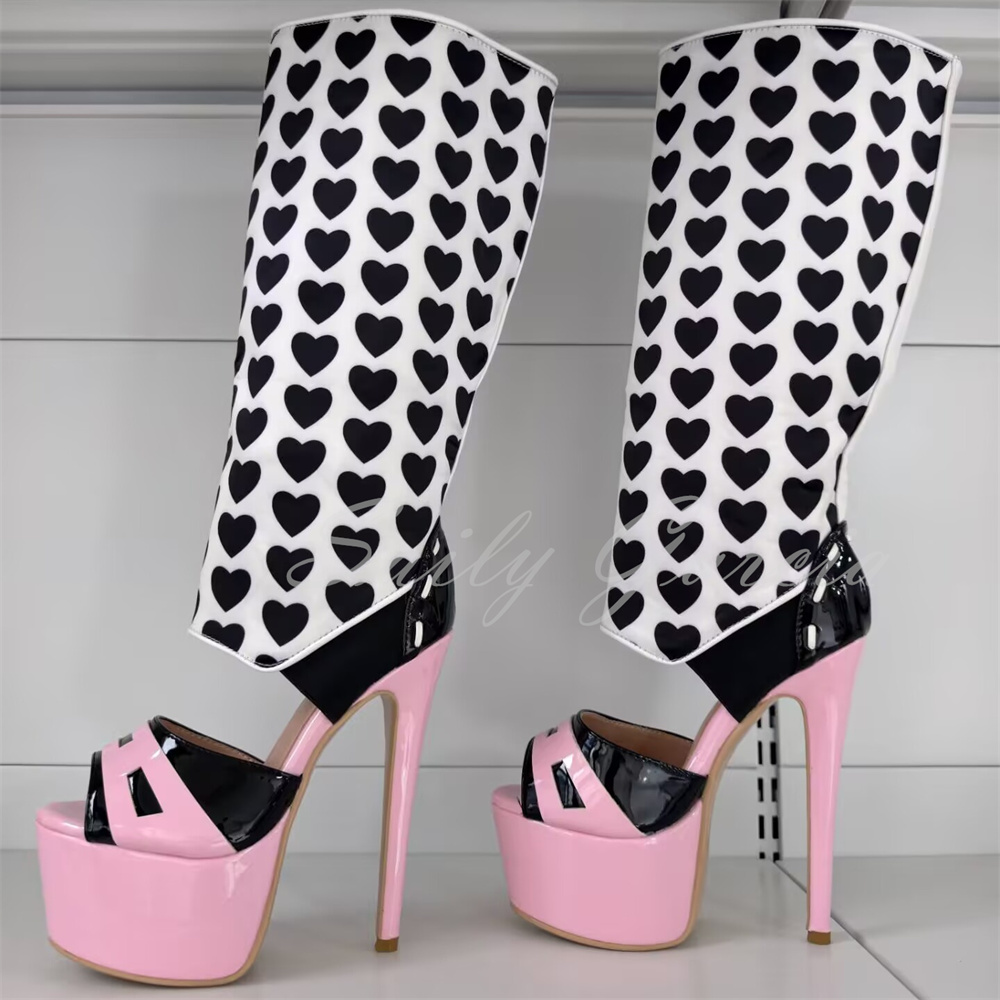 ガールピンクハートデコレーションニーハイブーツセクシーラウン - Knee High Boots Women のレビューと価格