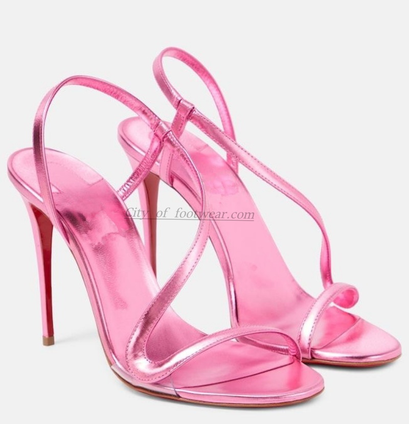 メタリックレザーゴールドセクシーサンダル女性用スティレットピ - Metallic Heel Sandal のレビューと価格