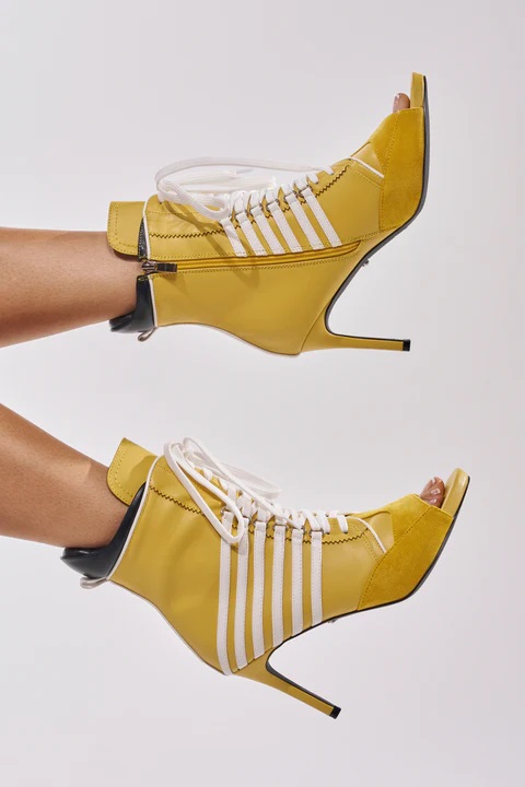 女性イエローホワイトコントラストレースアップオープントゥアン - Women'S Shoes Yellow のレビューと価格