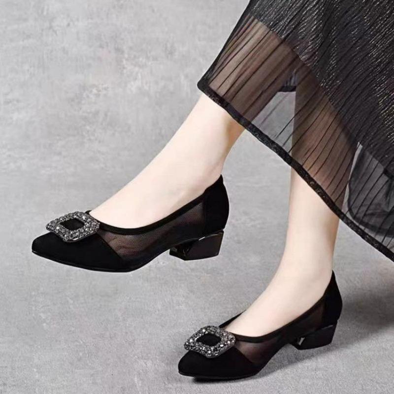 エレガントなポインテッドトゥメッシュブロックヒールパンプス、 - Women'S Shoes In Fashion のレビューと価格