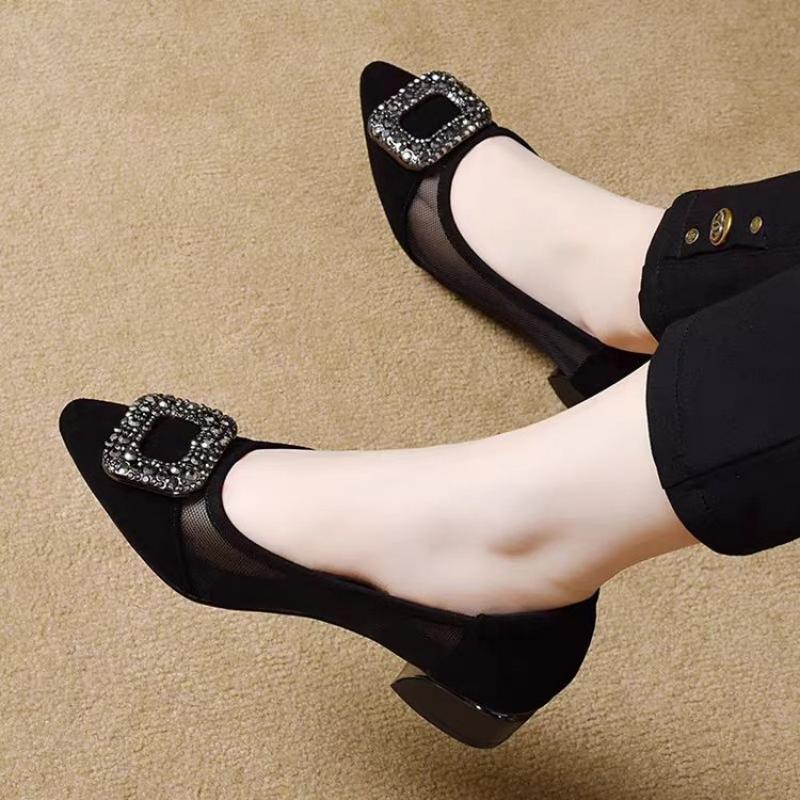 エレガントなポインテッドトゥメッシュブロックヒールパンプス、 - Women'S Shoes In Fashion のレビューと価格