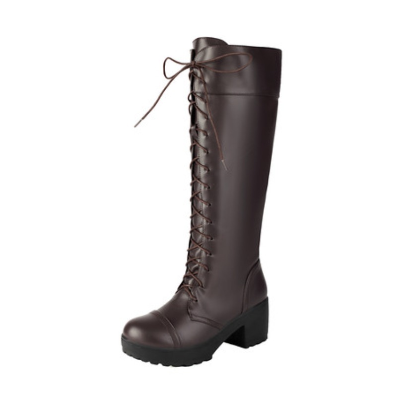 レディース ニーハイ レースアップ コンバットブーツ チャン - Knee High Boots Women のレビューと価格