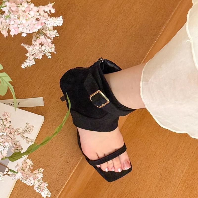 レトロ夏新作スクエアトゥオープントゥハイヒールコールドブーツ - Women Shoes Boots のレビューと価格